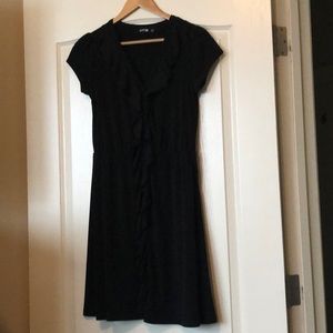 Short sleeved rayon black dress with ruffles